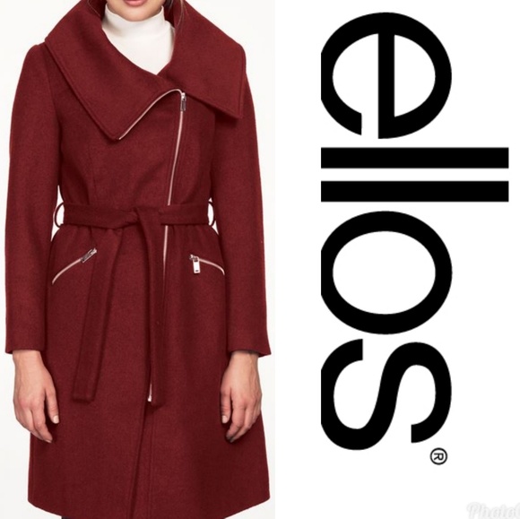 Ellos Jackets & Blazers - Asymmetrical Zip Belted Wool Blend Coat